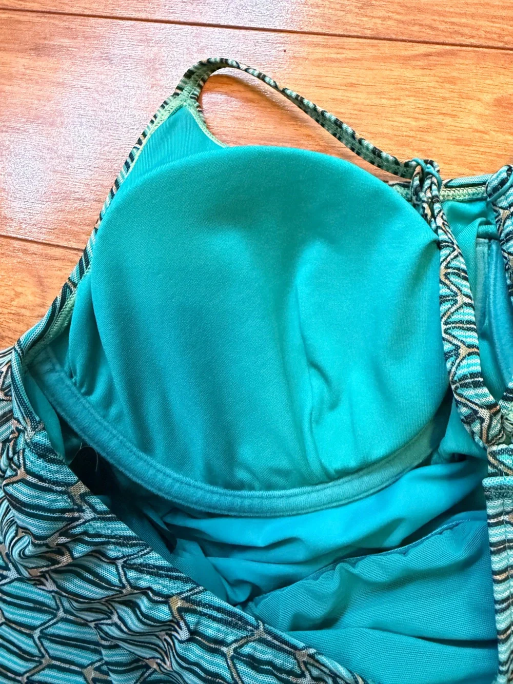 Coco Reef Teal and Cream Geometric Tank Tunic Swim Tank 38C